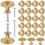 Gold Cabinet Knobs 25 Pack, 1.18" Solid Zinc Alloy Drawer Knobs, Rustproof Round Hardware for Dressers with 2-Size Screws, Wekvgz