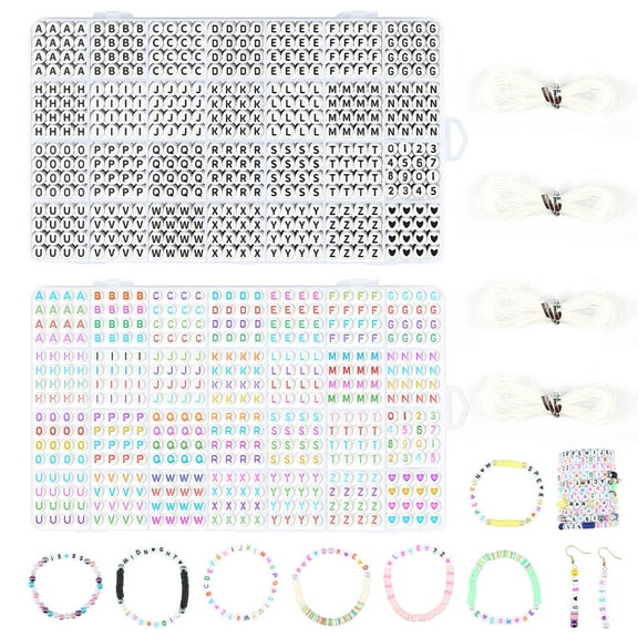 Wekvgz 2800Pcs Letter Beads Kit with Bead Strings A-Z Alphabet Beads Round Number Beads Heart Beads Friendship Bracelet Making Beads Jewelry Making Number Beads for Bracelets Necklaces DIY Carfts