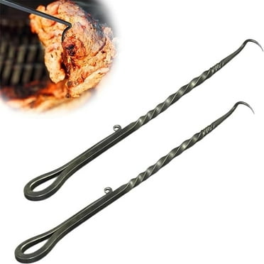 Wekvgz 2Pcs BBQ Food Flipper Stainless Steel Food Flipper Turner Heat Resistant Meat Hook Flipper Easy to Use BBQ Hook Turner Portable Barbecue Turners Hooks for Cooking Grilling Meat Steaks
