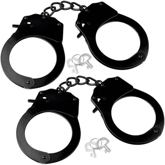 Wekvgz 2 pair of Black Handcuffs with Keys Metal Handcuffs Party Supplies Accessory Stage Party Props Pretend Play Handcuffs