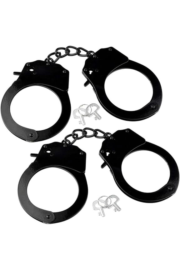 2 pair of Black Handcuffs with Keys Metal Handcuffs Party Supplies Accessory Stage Party Props Pretend Play Handcuffs
