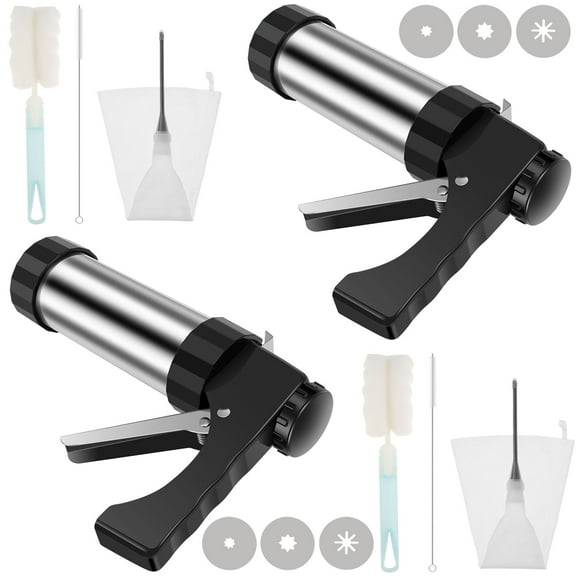 Wekvgz 2Pcs Cookie Press Kit Stainless Steel Cookie Press Maker Kit Household Cookie Decorating Press Portable Cookie Press with Pipping Discs Multifunctional for Biscuits Baking