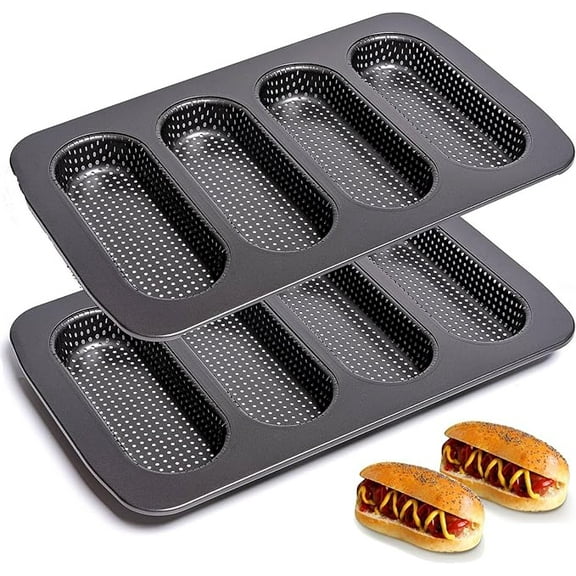 Wekvgz 2Pcs Hot Dog Bun Pan Carbon Steel Hotdog Bun Mold Nonstick Hot Dog Baking Mold Evenly Heated Hot Dog Baking Pan Reusable Hot Dog Baking Tray Practical Hot Dog Bread Mold for Baking