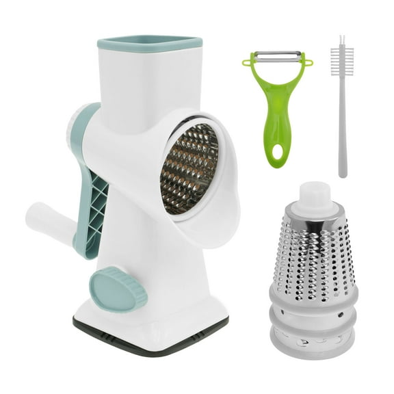 Wekvgz 2Pcs Rotary Cheese Grater with Handle Manual Rotary Cheese Grater Shredder with 3 Replaceable Stainless Steel Drum Blades and Suction Base Handheld Cheese Rotary Grater for Kitchen