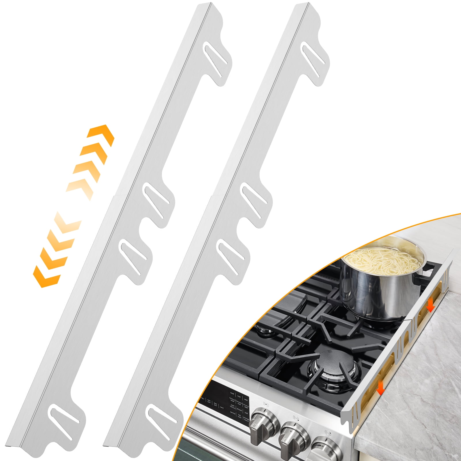 Wekvgz 2Pcs Stainless Steel Stove Gap Guards Snug Fit Adjustable Length Stove Side Gap Protectors Anti Rust Heat Resistant Stove Gap Fillers for Home Kitchen