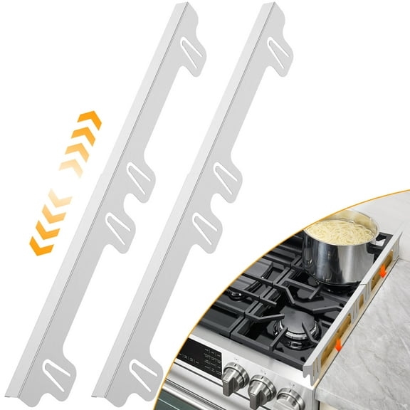 Wekvgz 2Pcs Stainless Steel Stove Gap Guards Snug Fit Adjustable Length Stove Side Gap Protectors Anti Rust Heat Resistant Stove Gap Fillers for Home Kitchen