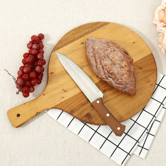 Wekvgz 2Pcs Wood Cutting Board Acacia Wood Charcuterie Board with Handle Portable Wood Dinner Plate Serving Tray Multipurpose Kitchen Chopping Board for Meat Bread Vegetables Fruits