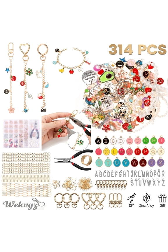 314pcs Boxed Jewelry and Keychain Making Kit DIY Crafting Charms Bracelet Making Kits Cute Jewelry Beading Including Hooks Lobster Clasps Key Rings and Jump Rings for Craft Supplies