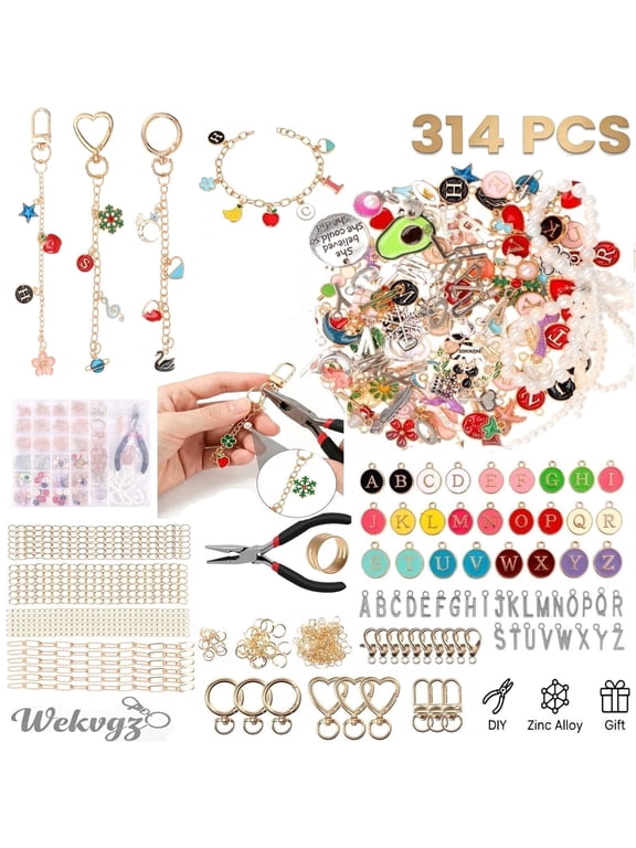 Lip Gloss Keychain Making Kit with Charms, 314Pcs Bag Charm Kit Includes Jewelry Pliers, Zinc Alloy DIY Craft Supplies for Women