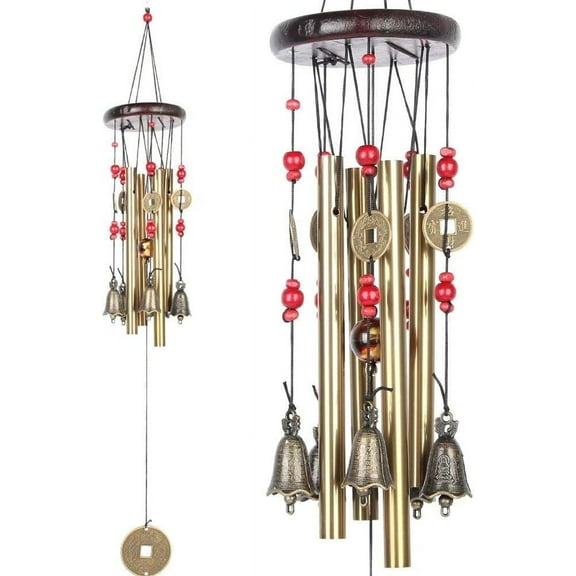 Wekvgz 33" Heavy duty Wind Chimes Bell Large Tone Resonant Bell 10 Tubes 5 Bells Wind chimes Chapel Church Garden Wind Chimes Retro Bronze Hanging Decoration Feng Shui Lucky Wind Bell Memorial