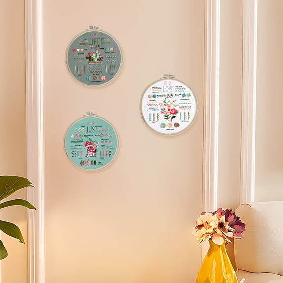 Wekvgz 3pcs Embroidery Kit Fun Cross Stitch Kits with Printed Cloth Drawings Embroidery Hoops Threads and Needles Complete DIY Beginner Embroidery Kit Hand Embroidery Kit for Beginners Adults