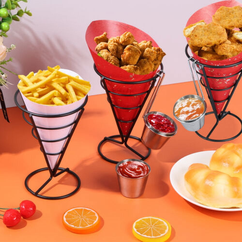 2-Pack Black Stainless Steel French Fry Cone Holders - Snack Display Stands For Restaurants & Parties
