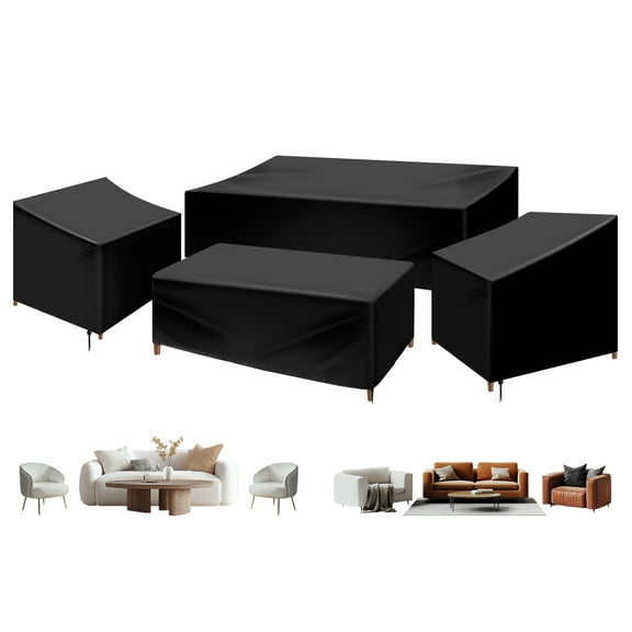 Wekvgz 4 Piece Patio Furniture Cover Set Waterproof 420D Heavy Duty Outdoor Furniture Cover with Windproof Buckle Strap and Adjustable Drawstring Tear-Resistant Sofa Table Chair Protect Cover