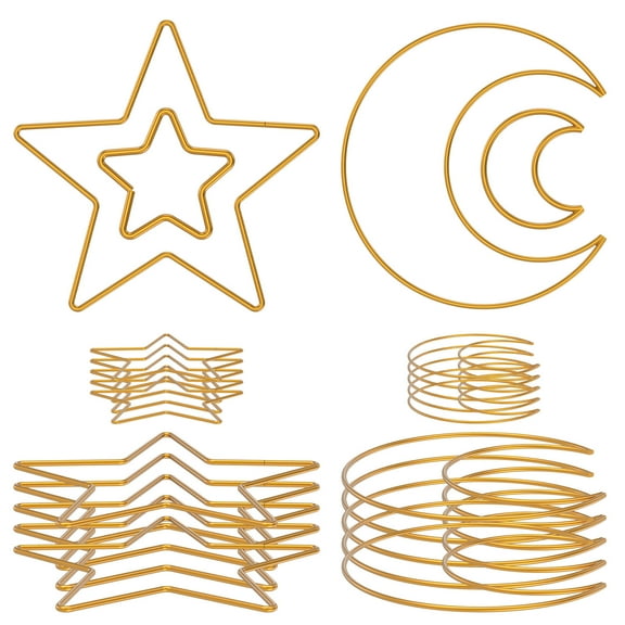 Wekvgz 48Pcs Moon Star Dream Catcher Metal Rings Gold/Silver Macrame Hoop Rings 2 Sizes Creative Star Moon Shape Craft Rings for DIY Craft Dream Catcher Making Wreath Decoration