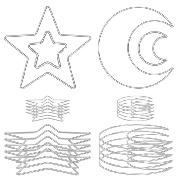 Wekvgz 48Pcs Moon Star Dream Catcher Metal Rings Gold/Silver Macrame Hoop Rings 2 Sizes Creative Star Moon Shape Craft Rings for DIY Craft Dream Catcher Making Wreath Decoration