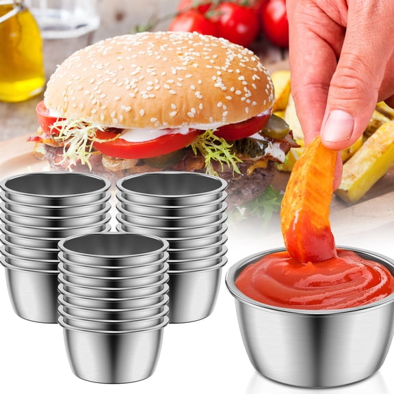 Wekvgz 48Pcs Sauce Dipping Bowl Stainless Steel Mini Sauce Cups Easy to Access Dipping Sauce Container Clearly Dosed Small Sauce Bowls Easy to Clean Sauce Dish Portable for Parties