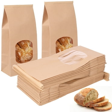 Wekvgz 50pcs Bakery Bags Paper Food Packaging Bag with Clear Window Reusable Cookie Bags Multipurpose Bread Toast Bags DIY Paper Bags for Candy Bread Sandwiches Coffee Beans 4.7x2.6x9.7 inch