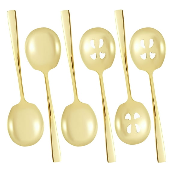 Wekvgz 6 Pcs Stainless Steel Serving Spoons Includes 3 Serving Spoons and 3 Slotted Spoons Large Gold Serving Spoons Set Dishwasher Safe Buffet Serving Spoons for Parties