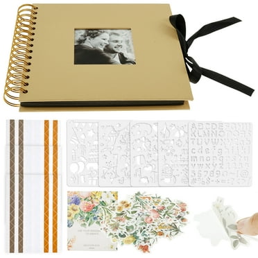 Wekvgz 60 Pages Scrapbook Album 8 x 8 Inches Scrapbook Photo Album with Stickers and Templates Paper Photo Album Scrapbook DIY Memory Book for Couple Family Christmas Wedding Travel