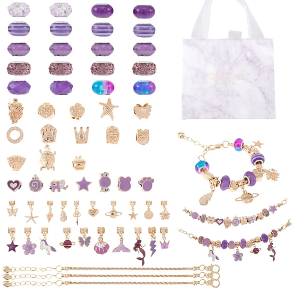 Wekvgz 63pcs Charm Bracelet Making Kit DIY Beaded Jewelry with Colored Beads Large Hole Beads Pendants CCB Beads Gold Bracelet Crafts Bracelet Making Supplies for Kids Girls Above 5 Years Old