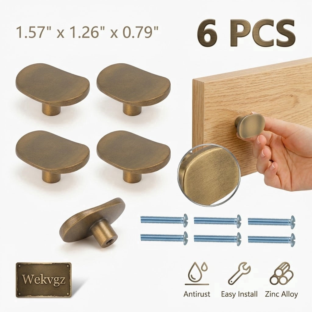 Wekvgz 6pcs Antique Brass Cabinet Knobs Gold Vintage Drawer Pulls Zinc ...