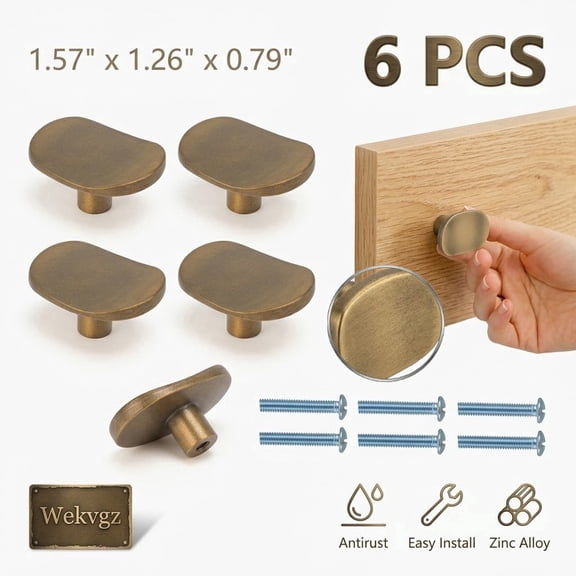 Wekvgz 6pcs Antique Brass Cabinet Knobs Gold Vintage Drawer Pulls Zinc Alloy Rustic Knobs Pulls Handles for Cabinets/Dresser/Drawers
