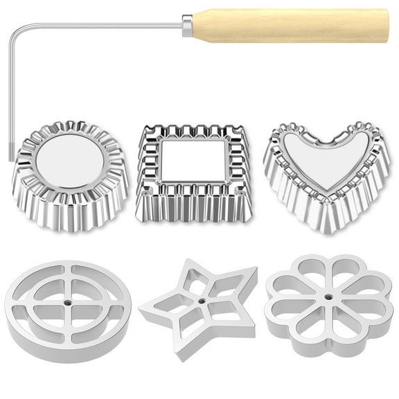 Wekvgz 6pcs Bunuelos Mold Set with Handle Aluminum Alloy Rosette Molds Set Detachable Bunuelos Cookie Maker Mold Reusable Flower Circle Heart Bunuelos Cookie Mold for Kitchen Baking Cooking