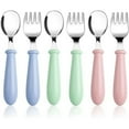 thumbnail image 1 of Ihvewuo 6pcs Toddler Utensils Stainless Steel Baby Forks and Spoons Silverware Set Kids Silverware Children's Flatware Kids Cutlery Set Round Handle for LunchBox, 3 x Safe Forks,3 x Children Spoons, 1 of 6