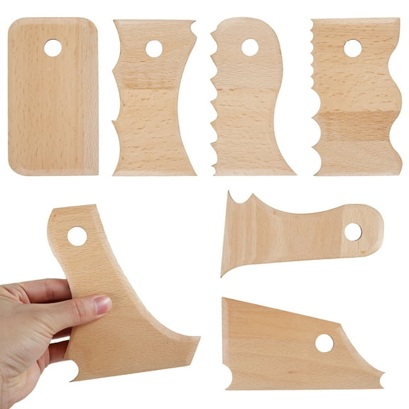 Wekvgz 7pcs Pottery Foot Shaper Tools Beech Wood Trimming Tools Professional Pottery Profile Rib Bundle Foot Shaper for Carving Clay Molds Clay Ceramics Smoothing Pottery Pot Rim 11.5x14cm 8x14cm