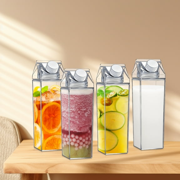 Wekvgz 8Pcs 500ml Milk Carton Water Bottle Plastic Transparent Square Drinking Mug 2 Spouts Leak Proof Large Capacity Cup Easy to Pour Portable Milk Carton Mug Suitable for Travelling