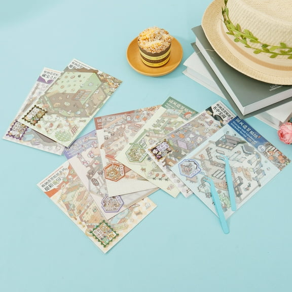 Wekvgz 8Pcs DIY 3D House Stickers Set Reusable 3D Cartoon Scene Stickers Funny Mini Room Scene Sticker Cute 3D Miniature Scene Sticker 3D Sticker Scene for Adults