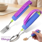 Wekvgz Utensils with Nonslip Handle Adjustable Silicone Strap 360  Rotatable Easy Grip Spoon and Fork for Disability
