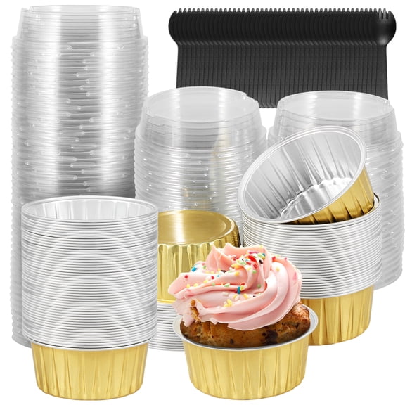 Wekvgz Aluminum Foil Baking Cups Versatile Portable Cupcake Holder Dessert Pudding Ramekin Holders Reusable Aluminum Foil Ramekins Safe Foil Pans Cups Baking Cups for Roasting Tart