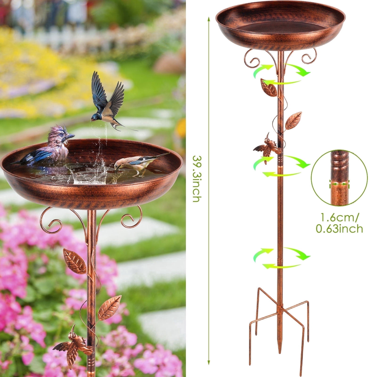 Wekvgz Bird Bath 39 Inches Sturdy Iron Garden Birdbath for Outside Vintage Standing Bird Bath Bowl for Outdoor Garden Patio Yard Lawn