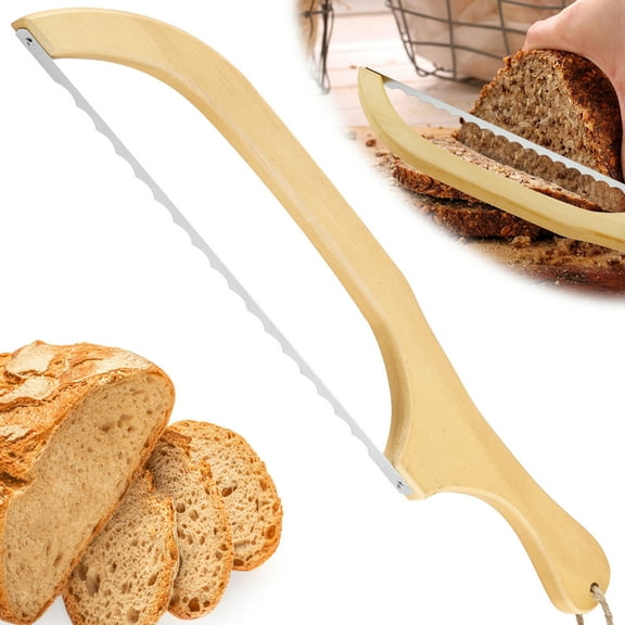 Wekvgz Bread Cutter Serrated Bagel Cutter Wooden Bread Bow Cutter with Stainless Steel Blade Practical Sourdough Bread Slicer with Wooden Handle 15.7×2.8 Inch Bread Slicer Sourdough Cutter