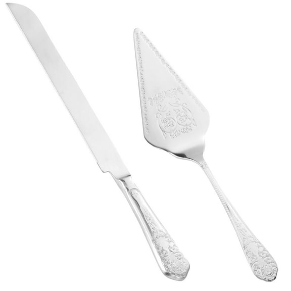 Wekvgz Cake Knife and Server Set Versatile Silver Knife and Server Set Elegant Engraved Cutting Set Solid Stainless Steel Cake Pie Pastry Servers Kit for Event Uses