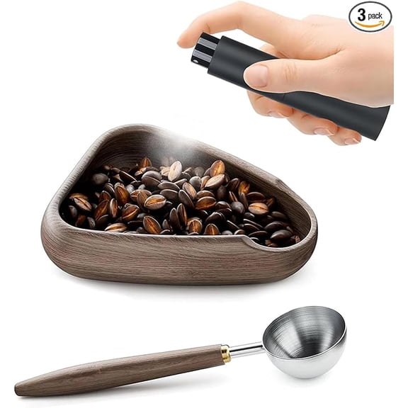 Wekvgz Coffee Dosing Cup Set Wood Coffee Bean Dosing Cup and Spray Bottle Set Practical Coffee Bean Measuring Cup with Espresso Coffee Spritzer and Spoon Espresso Accessories Kit for Coffee Bar