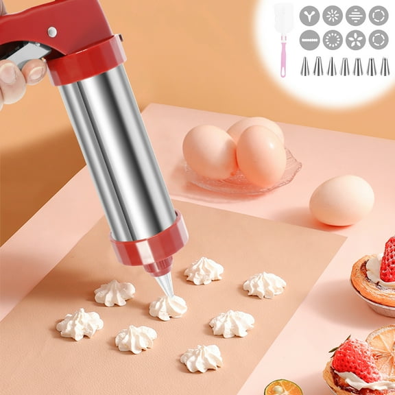 Wekvgz Cookie Press Stainless Steel Cookie Press for Baking Multipurpose Cookie Press Kit Featuring 8 Cookie Discs and 7 Icing Tips for Making and Decorating Cookies Biscuit