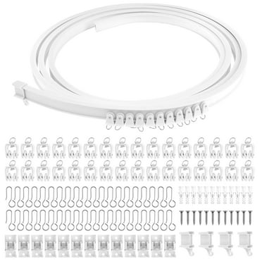 Wekvgz Curved Ceiling Curtain Track 13ft (4m) Flexible Bendable Ceiling Mount Curtain Rail System with Metal Curtain Hooks Bed Curtains Room Bathroom Divider RV Ceiling Track (White)