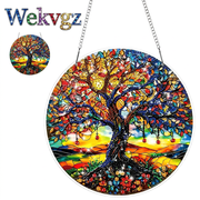 Diamond Art Hanging Pendant Kit, DIY Acrylic Window Ornament Set with Rhinestones for Home Wall Decor, 8-Inch Tree