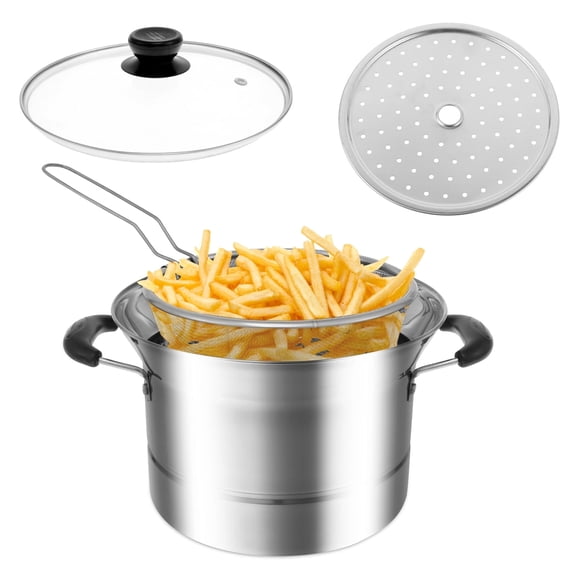 Wekvgz Stainless Steel Deep Fryer Pot with Strainer Basket and Handle Portable Multifunctional Cookware for Chicken Wings Seafood French Fries