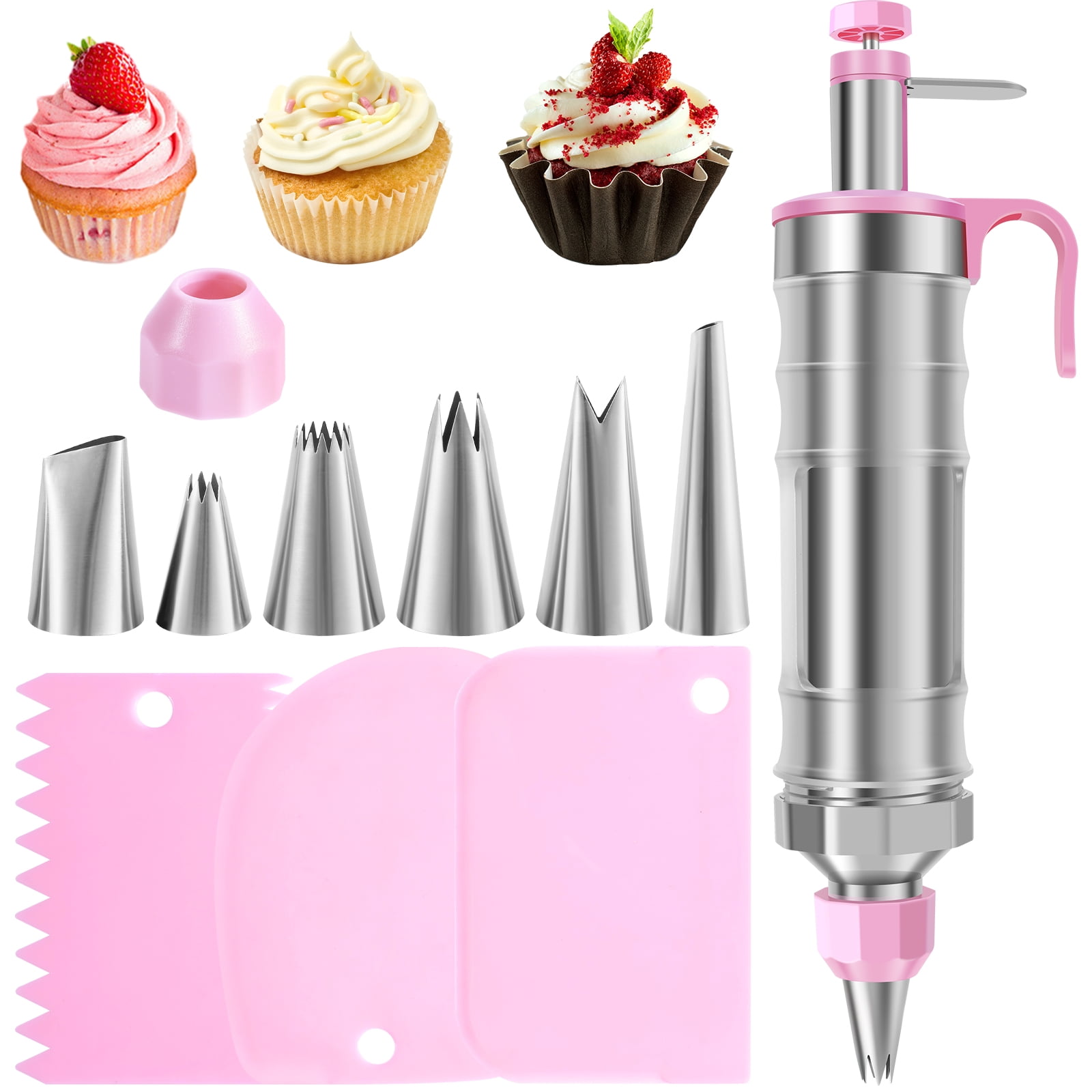 Beauty Vega Dessert Decorating Syringe Set - Stainless Steel Frosting Gun With 6 Nozzles, 4 Scrapers, 6 Cupcake Liners - View #8