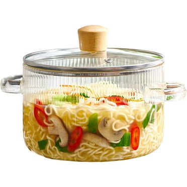 Ihvewuo Glass Cooking Pot with Lid 1.6L/54oz Heat Resistant Glass Saucepan with Double Handles Non-Stick Borosilicate Glass Stovetop Pot Safe Clear Cooking Pot for Soup Milk Sauce Pasta Noodle