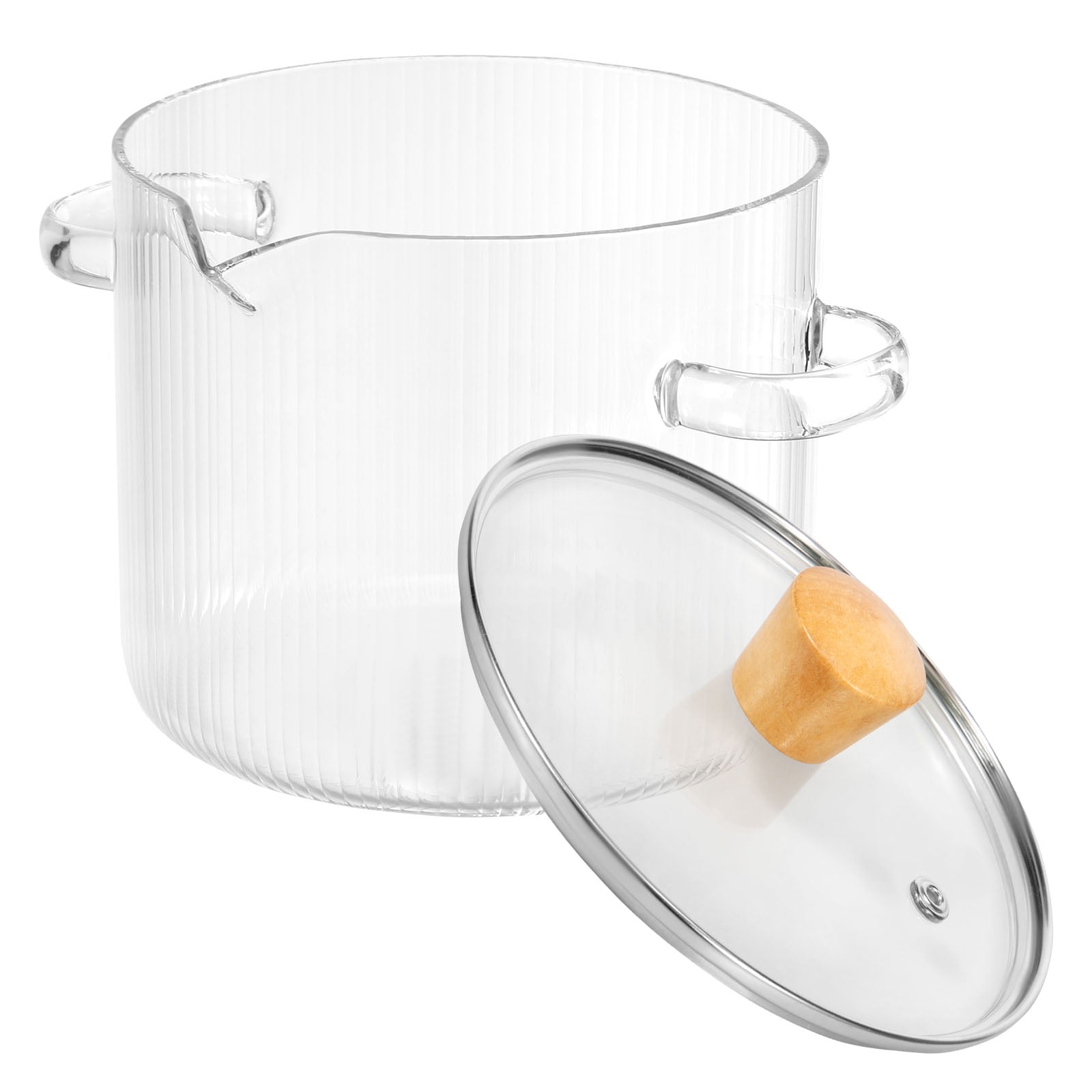 Tofficu 1.9L Borosilicate Glass Pot With Lid - Heat Resistant Stovetop Simmer Pot, For Pasta, Soup, Tea, Milk (Clear)