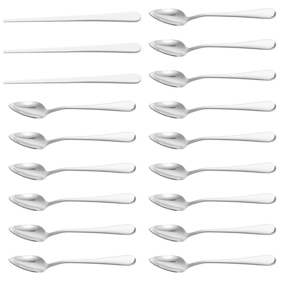 Wekvgz Grapefruit Spoon Set 15 Stainless Steel Grapefruit Spoons and 3 Grapefruit Cutters with Serrated Edges Practical Grapefruit Utensil Set for Peeling and Scooping the Pulp