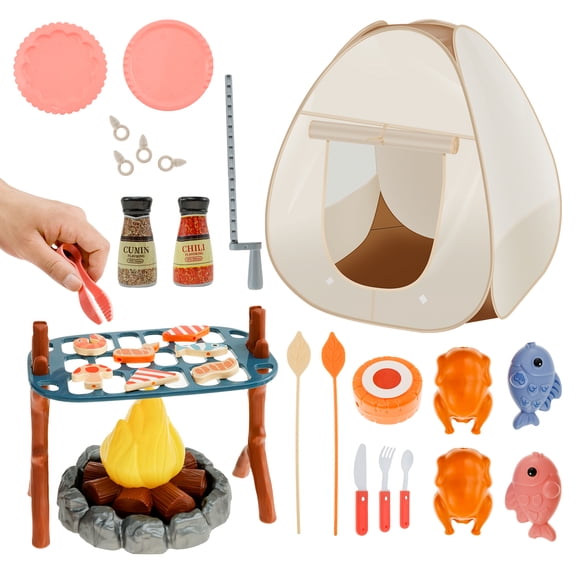 Wekvgz Kids Camping Set for Indoor Outdoor Interesting Pop Up Style Kids Play Tent Set Easy To Clean Compact Outdoor Camp Toy Set With Lights for Boys Girls