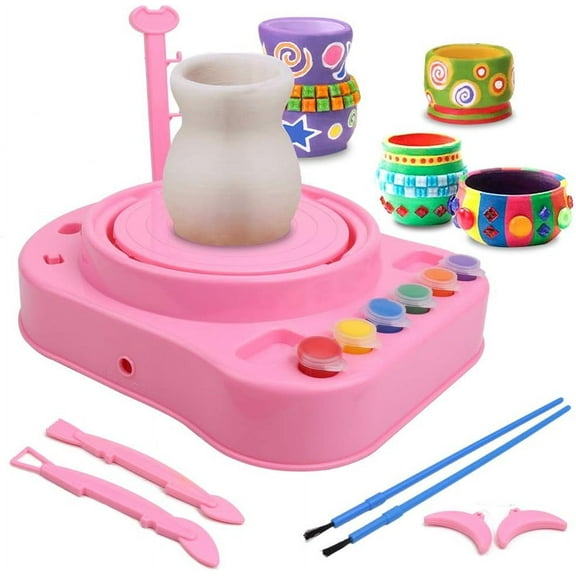 Wekvgz Kids Pottery Wheel Kit Complete Mini Pottery Wheel and Painting Kit Electric Pottery Wheel Craft Kit DIY Clay Making Machine with Shaping Tools for Adults Kids Beginners