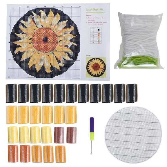 Wekvgz Latch Hook Rug Kit Sunflower Pattern Crochet Latch Hook Rug Kit DIY Hook Carpet Crochet Kits Easy to Use Rug Crochet Yarn Kits Embroidery Rug Kit for Decoration Floor Mats Pet Rugs 50×50cm