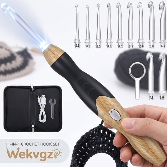 Wekvgz Lighted Crochet Hooks Set Portable Crochet Needles Adjustable Light Up Crochet Hooks Comfortable Lighted Crochet Needles Kit Rechargeable Crochet Hook for Craft Supplies