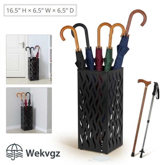 Wekvgz Metal Umbrella Indoor Holder Entryway Hollowed Square Decorative Umbrella Racks and Stands Freestanding Storage Organizer (6.5*6.5*16.5in)